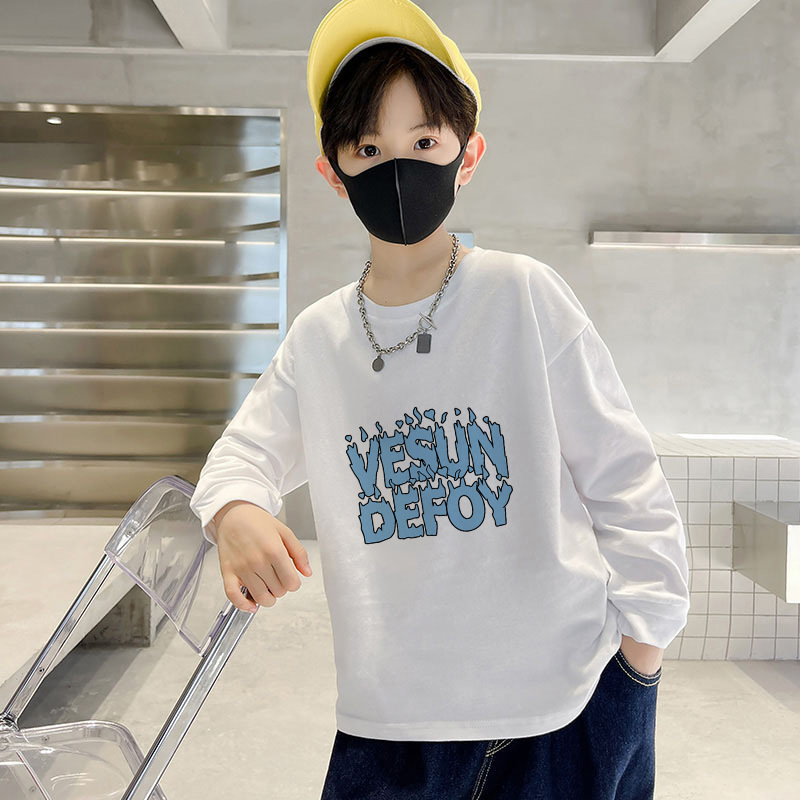 Picture of 100% cotton children's bottoming shirt 3-15 years old long sleeve boys and girls autumn and winter T-shirt loose middle and big children's top clothes