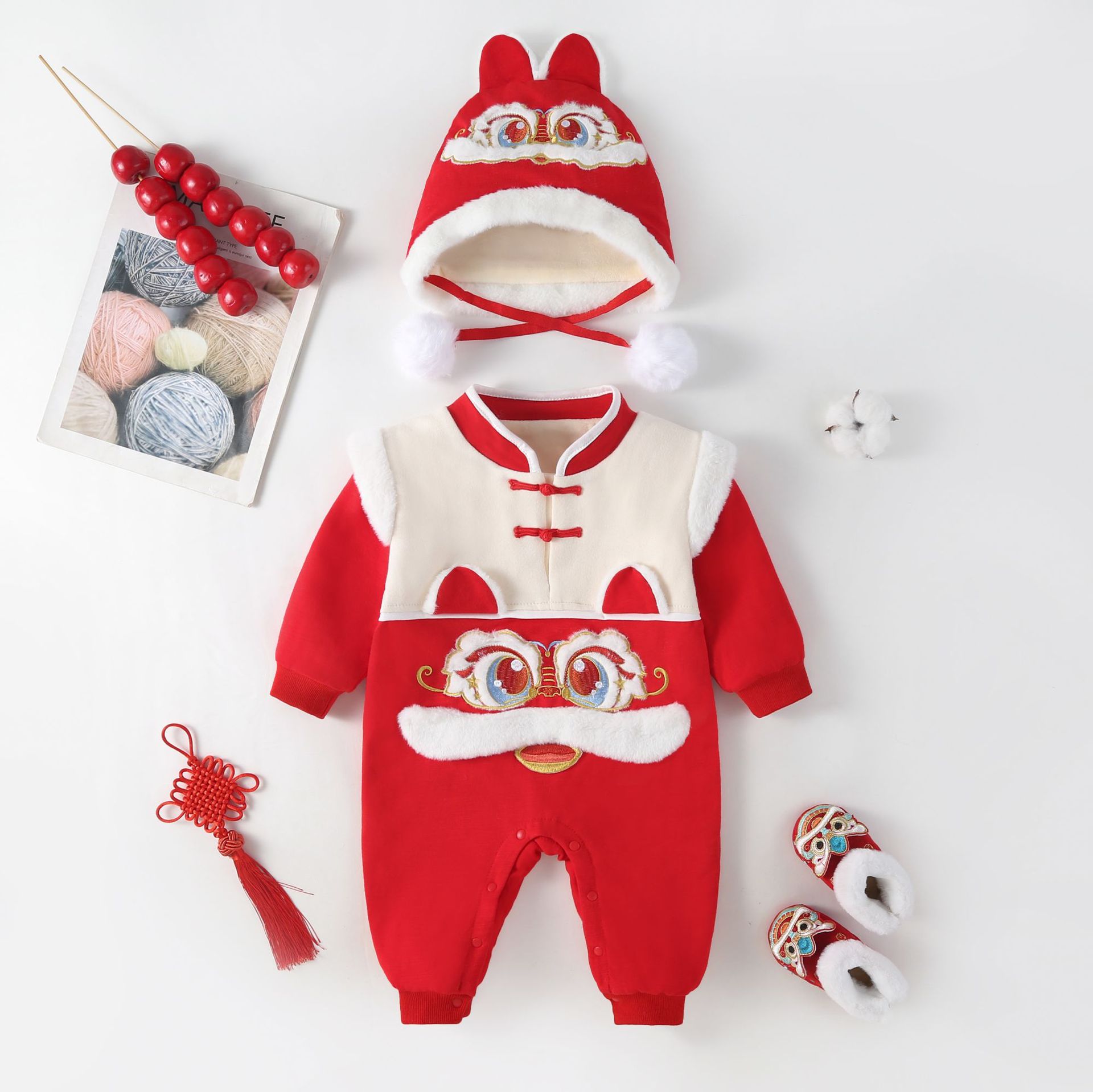 Picture of Chinese Style Winter Clothes Baby's Harper New Year's Climbing Clothes Double-Layer fleece-lined Thickened Year of the Tiger Sweatshirt for Boys and Girls