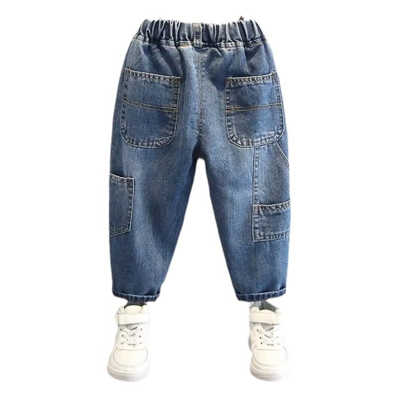 Boys' Jeans Spring and Autumn 2023 New Middle and Large Children's Trendy Cool Children's Wear Loose Fried Street Children's and Boys Long Pants