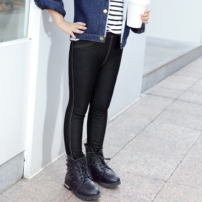 Picture of Children's Wear Winter New Thickened Large and Large Girls' Imitation Jeans Fashionable Korean Style Velvet Children's Small Foot Mouth Children's Pants
