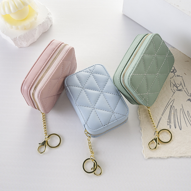 2025 New Portable Mini Triangular Embroidery Thread with Mirror Casual Lipstick Bag Fashionable Solid Color Easiest for Match Storage Cosmetic Bag