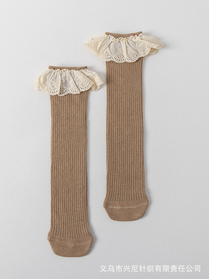 Picture of New children's socks spring and autumn girls large children's socks without heel tube socks South Korea lace baby cotton socks wholesale