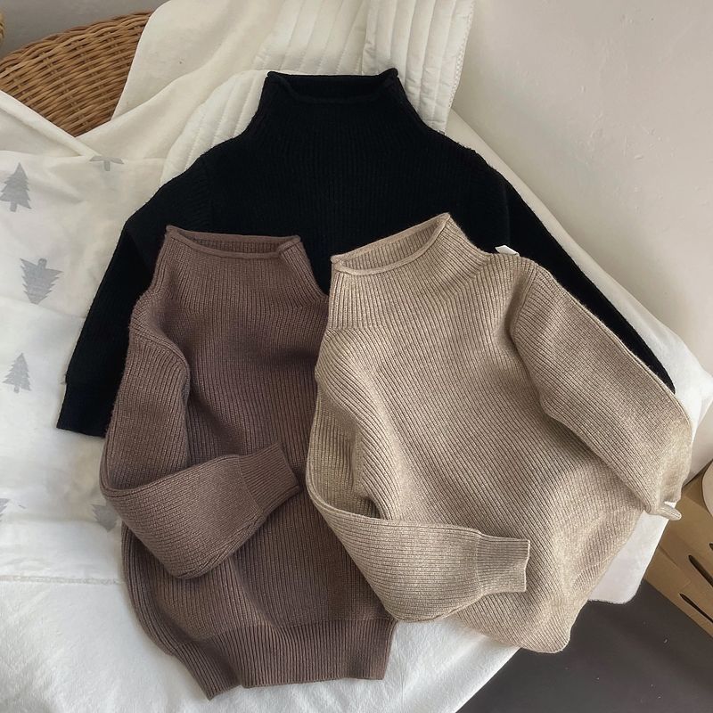 [in stock] South Korea children's baby half high collar solid color base shirt for boys and girls spring and autumn pullover new knitted