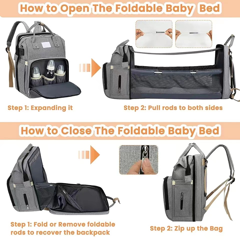Picture of Portable Foldableing Mosquito Net Crib Mommy Bag Multi-Functional Outing Lightweight Large Capacity Casual Backpack Mother and Baby Bag