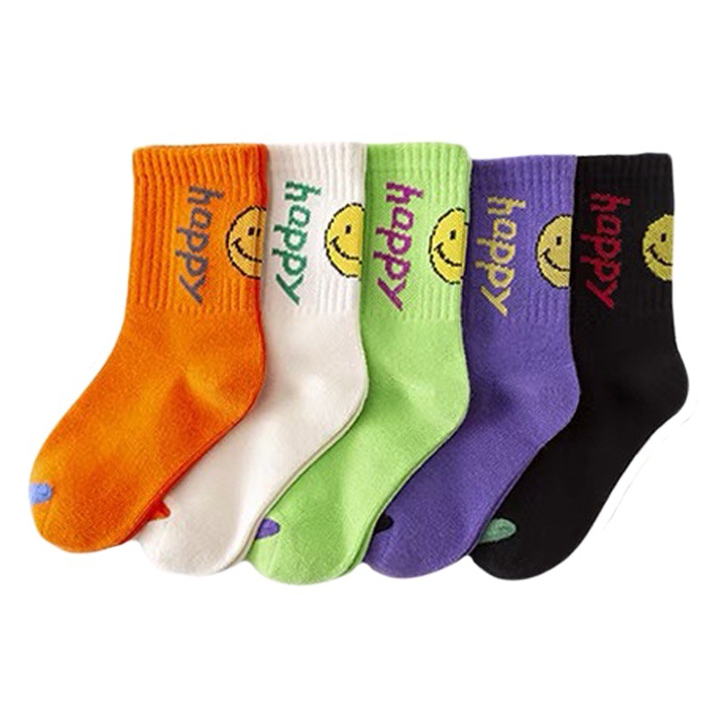 Children's socks cotton socks autumn and winter tide socks English smiley face cartoon combed cotton girls boys basketball socks wholesale