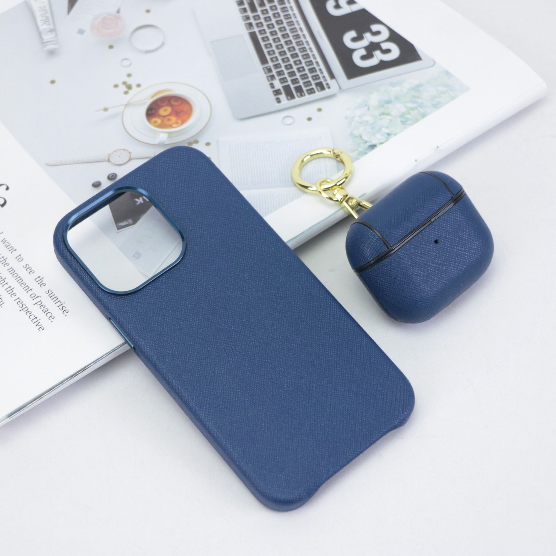 Picture of Gift suit leather Apple 12 13 14 15 phone case + earphone protective cover Airpods1/2/3/Pro