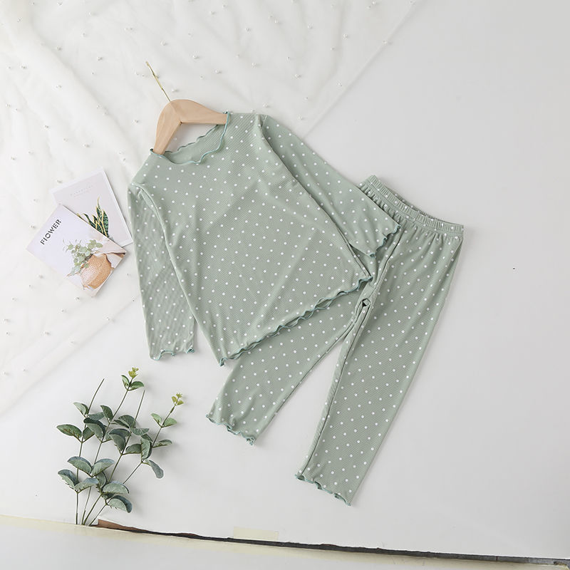 Picture of Baby's Pajamas Spring and Autumn Long Sleeve suit Dot Western Style Girls' Trousers Two-Piece Home Clothes Children's Air-Conditioned Clothes