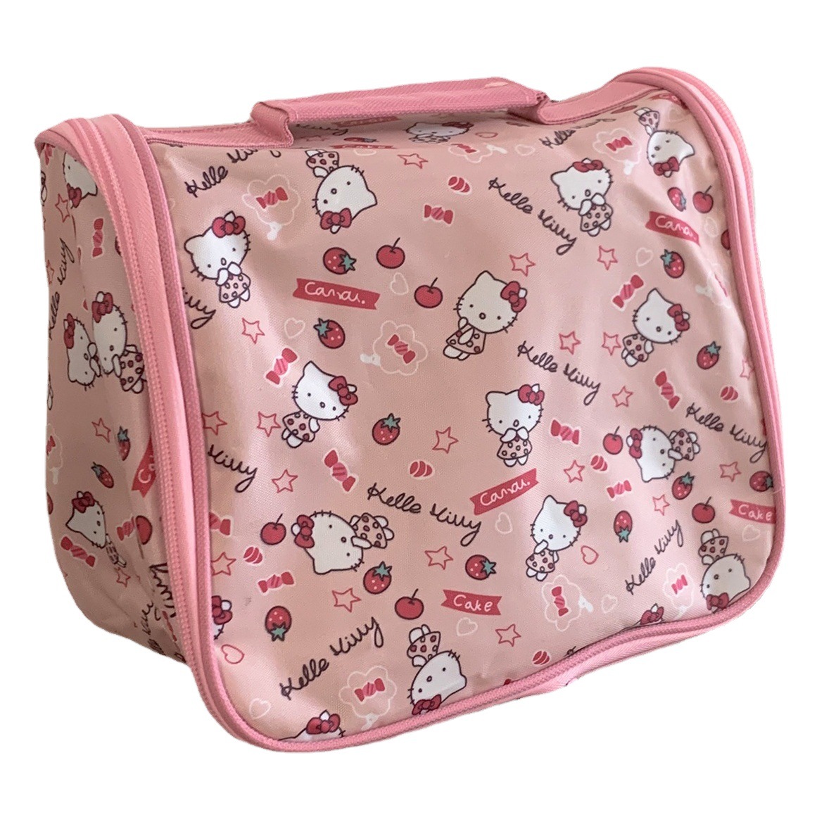 Pink Kt Cat Cosmetic Bag Folding Cute Student Portable Large Capacity Multifunctional Cosmetic Travel Storage Bag