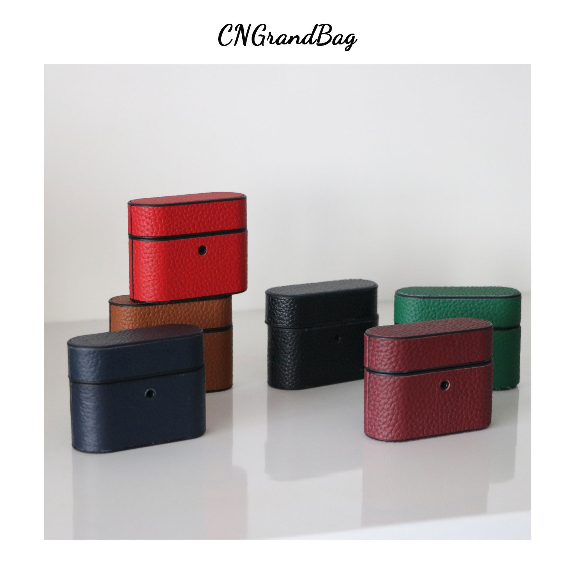 Suitable for Airpods 1/2/Pro Leather Case Genuine Leather Litchi Pattern Apple Wireless Bluetooth Headset Protective Case/Case