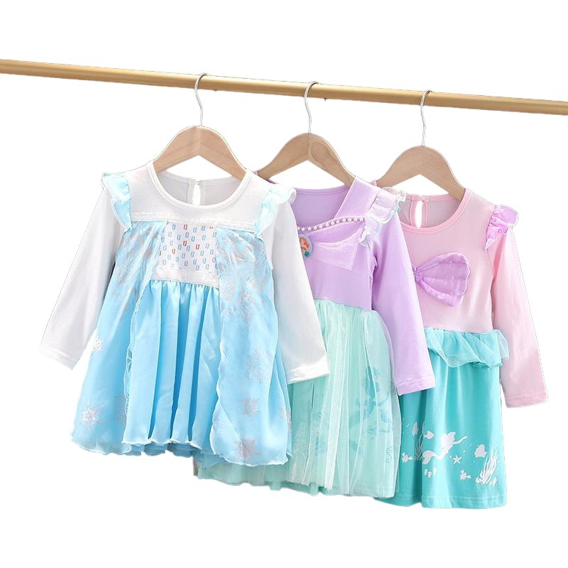 Foreign Trade Children's Clothing 2025 New Long-Sleeved Cotton Girls Dress Elsa Mermaid Princess Dress Halloween Costume