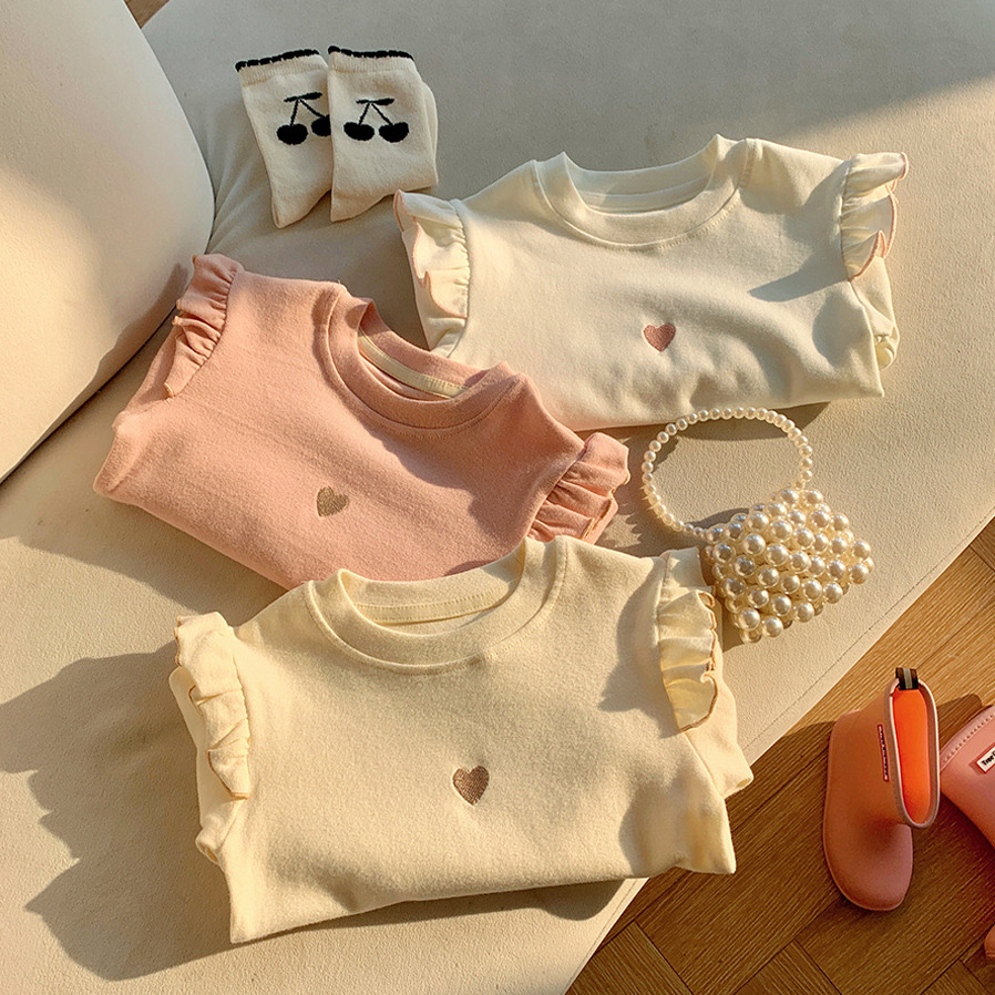 New Autumn Style Fake Two-Piece Kidsren's Color-Blocked T-Shirt Stripesd Cuffs Korean Style Girls' Long-Sleeved Bottoming Shirt Long-Sleeved T-Shirt