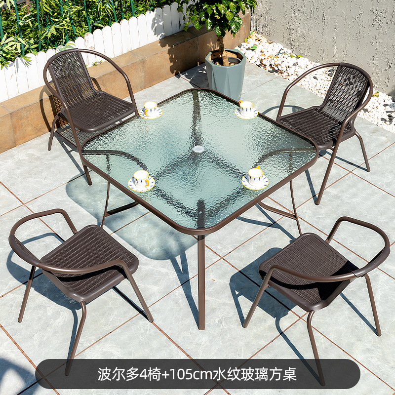 Picture of Outdoor Courtyard Table and Chair Rattan Chair Outdoor Leisure Three-piece Set Garden Terrace Wrought Iron Balcony Seat Combination Small Coffee Table