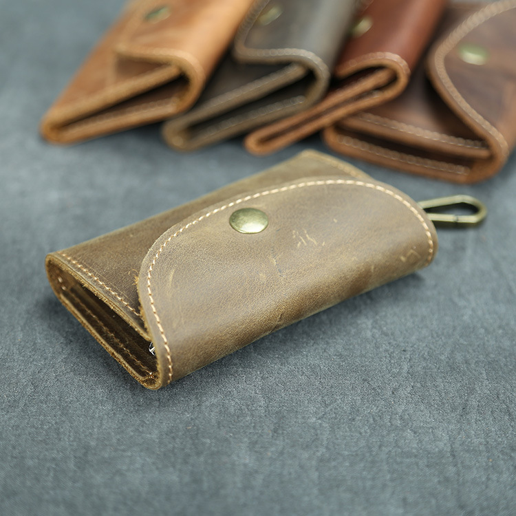 Picture of Handmade Crazy Horse Leather Key Case Large Capacity Card Holder Cowhide Multifunctional Key Ring for Men Vintage with Change