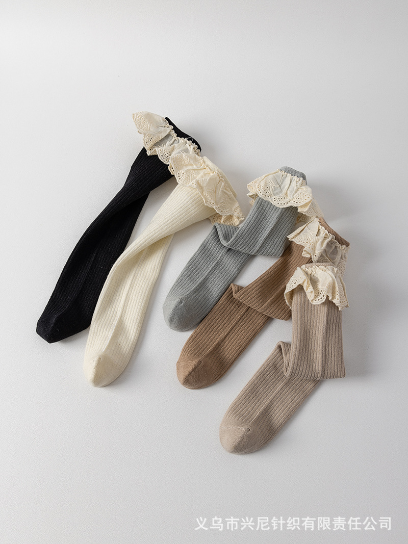 Picture of New children's socks spring and autumn girls large children's socks without heel tube socks South Korea lace baby cotton socks wholesale