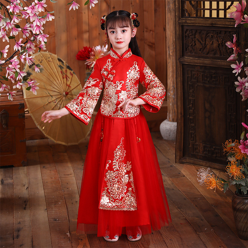 Picture of Girls' Hanfu Ancient Costume Festive New Year's Clothing Children's Cheongsam Autumn and Winter Thickened Chinese Style Suit Tang Suit New Year's Service
