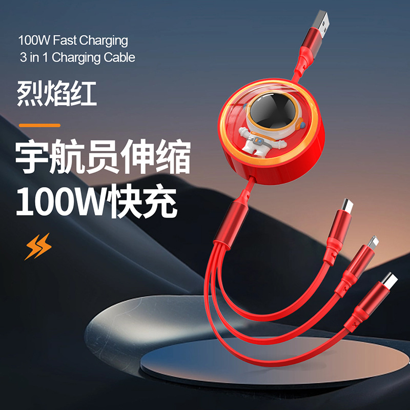 Picture of 6A telescopic super fast charge one drag three 100W fast charge for Huawei Android Apple three-in-one charging line gift
