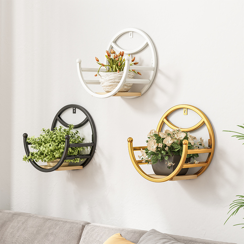 Wall-mounted Flower Rack for Living Room Balcony Ironwork Punch-free Green Rose Fleshy Flower Pot Plant Flower Shelf