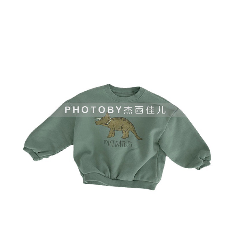Picture of Infants and Young Children Korean Style Winter New Top for Boys and Girls Baby Western Style Cute Dinosaur fleece-lined Loose Casual Sweatshirt