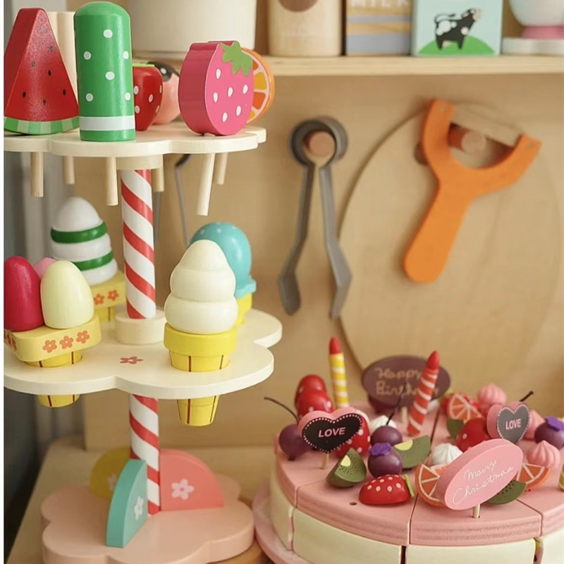 Picture of Wooden Imitation Ice Cream Children's Ice Cream Shop Toys Boys and Girls Baby Play Home Ice Cream Kitchen Building Blocks