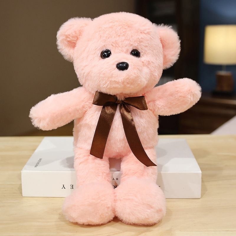 Picture of Factory wholesale rabbit fur ribbon bear wedding gift throw doll plush toy doll machine bow tie bear