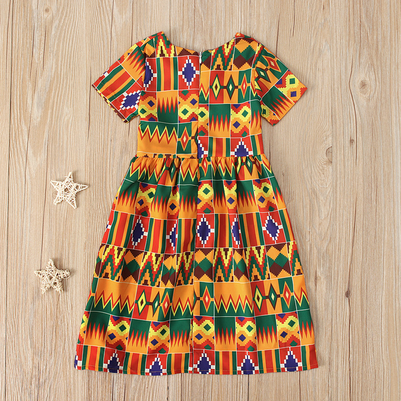 Picture of Cute Baby Kidsren's European and American Girls' African Bohemian Style Short-sleeved Dress Long Skirt Kidsren's Clothing ins