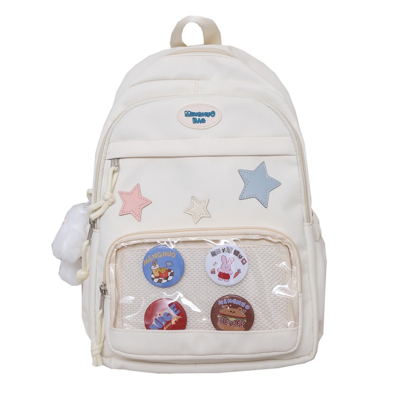 Picture of Ins Transparent Badge Casual Backpack Large Capacity All-match College Style School Bag Cute Commuter Backpack