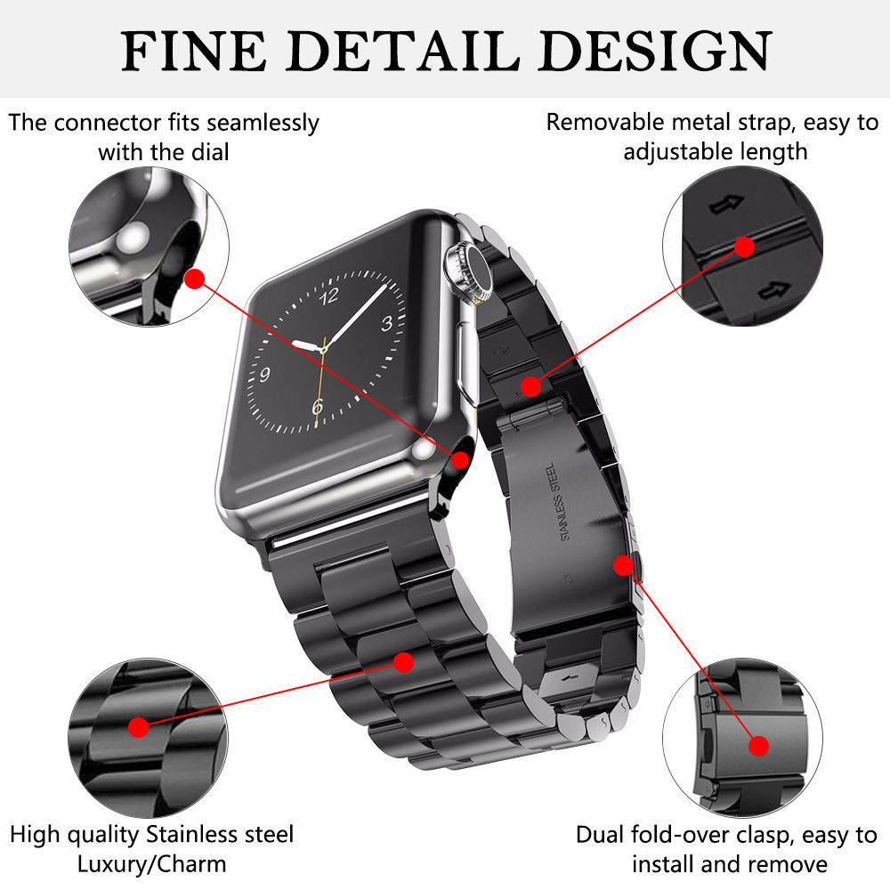 Picture of Suitable for Apple Watch Solid Stainless Steel Three-Bead Metal Business Strap