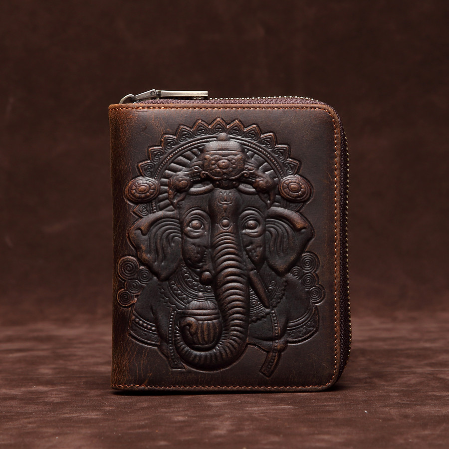 Rfid Accordion Card Holder Genuine Leather Men's Crazy Horse Leather Passport Bag Cowhide Zipper Card Holder Large Capacity Credit Card Holder Leather Case