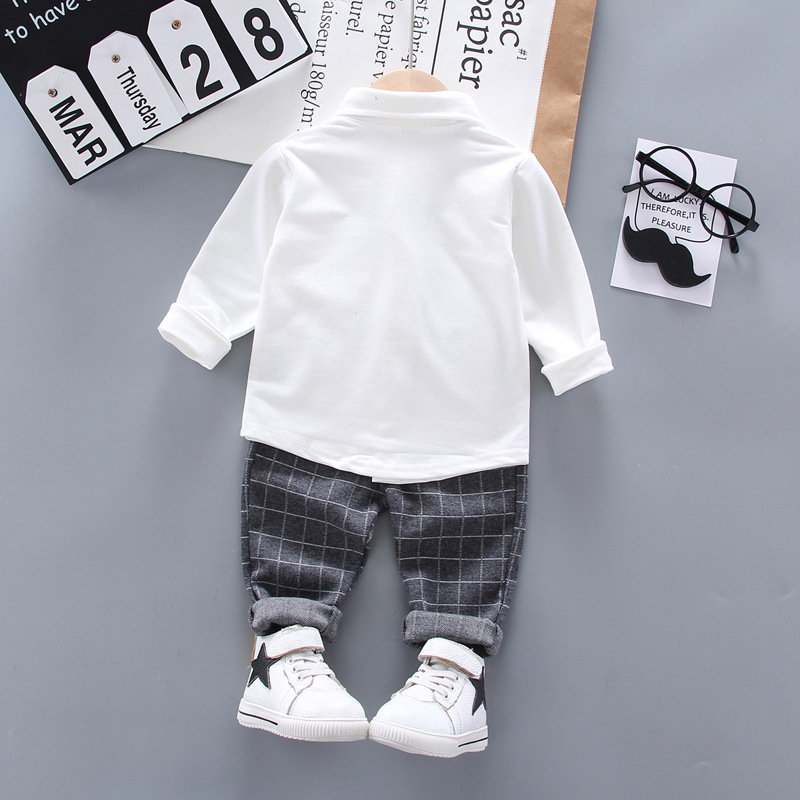 Picture of Foreign trade new spring and autumn lapel tie long sleeve British shirt children's gentleman suit two-piece a generation of hair