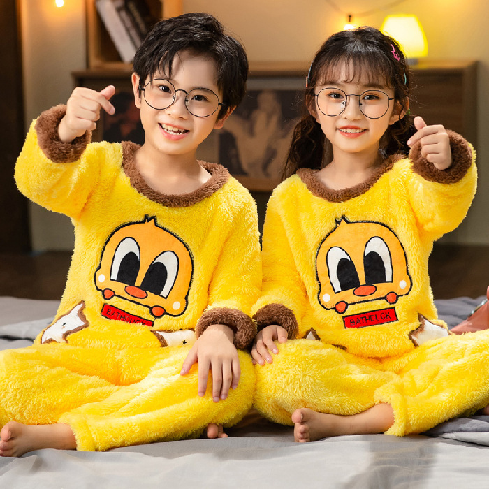 Picture of Children's Pajamas Winter Flannel Cute Boys' and Girls' Thickened Coral Fleece Plush Home Clothes