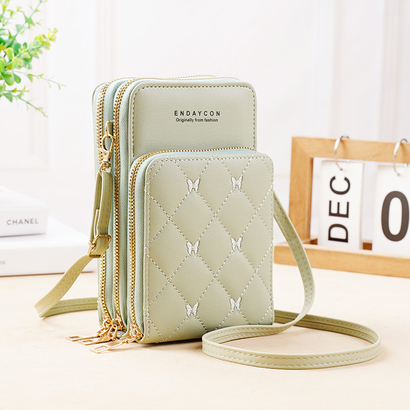 Picture of New Mobile Phone Bag Women's Korean-style Fashionable Multifunctional Crossbody Shoulder Bag Three-layer Zipper Solid Color Simple Mini Wallet