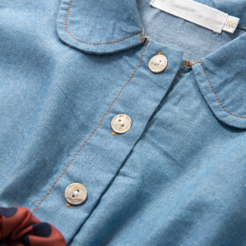 Picture of Autumn New Korean Style Girls' Dress Small and Medium-sized Children's Fashionable Long-sleeved Denim Vessel Skirt Polka Dot Belt Skirt 2208