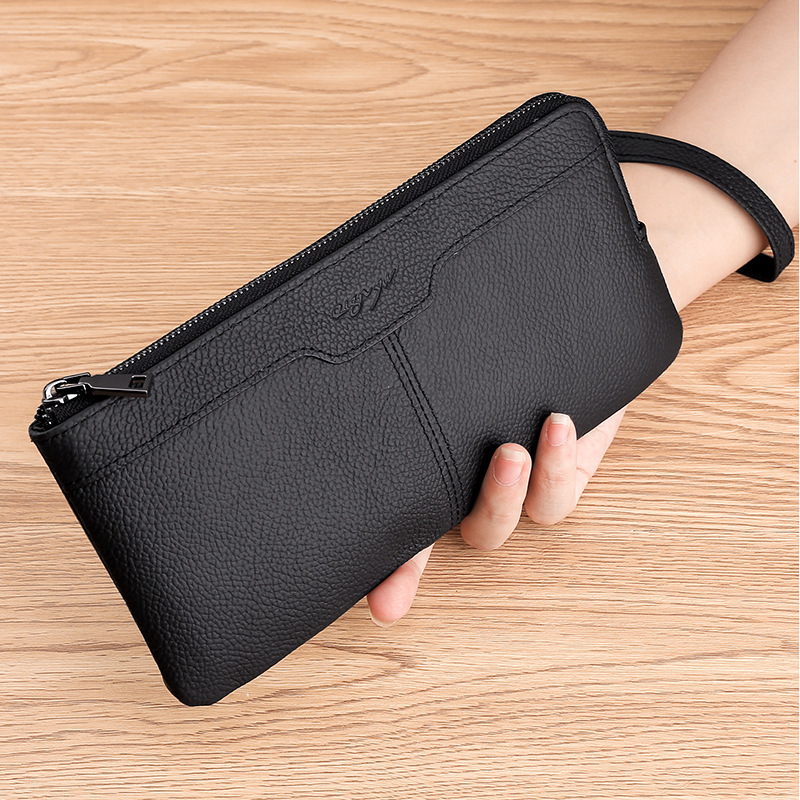 Douyin explosive top-layer cowhide clutch bag, fashionable trendy card bag, mobile phone bag, leather multi-functional long wallet