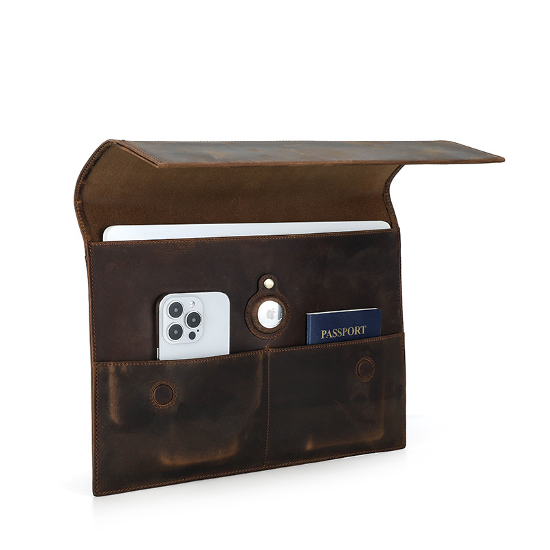 Picture of Suitable for macbookpro protective case with airtag locator crazy horse leather magnetic buckle 13.3 inch computer bag