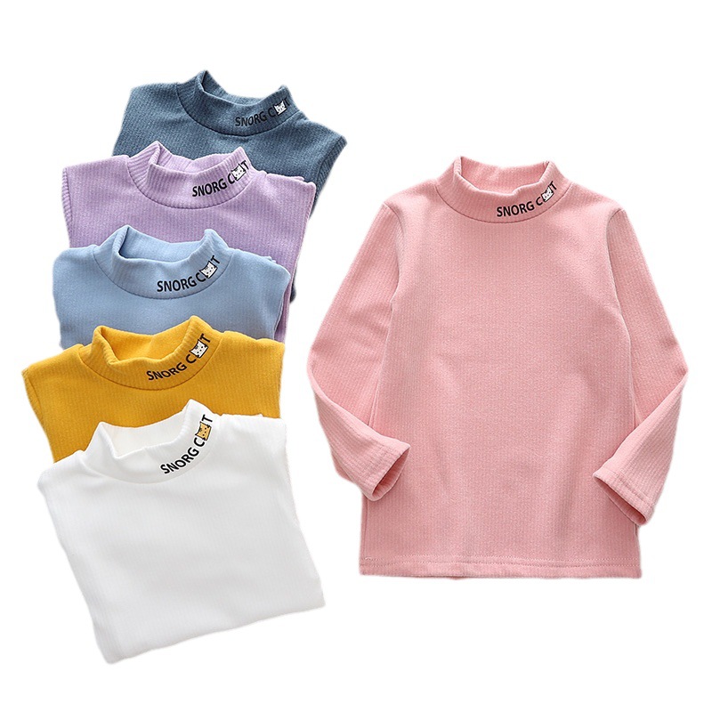 Picture of Autumn and Winter Children's brushed bottoming shirt boys and girls half turtleneck warm top baby thickened Korean Long Sleeve T-Shirt wholesale