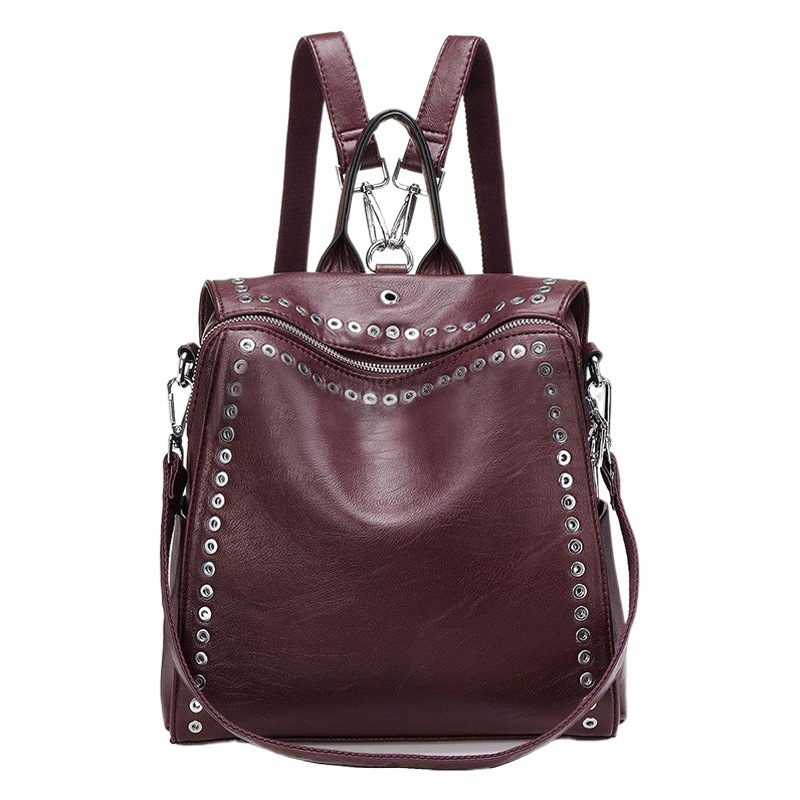 Bag Women's 2025 New Korean Fashion Backpack Women's Personalized Rivet Women's Multi-functional Casual Travel Backpack