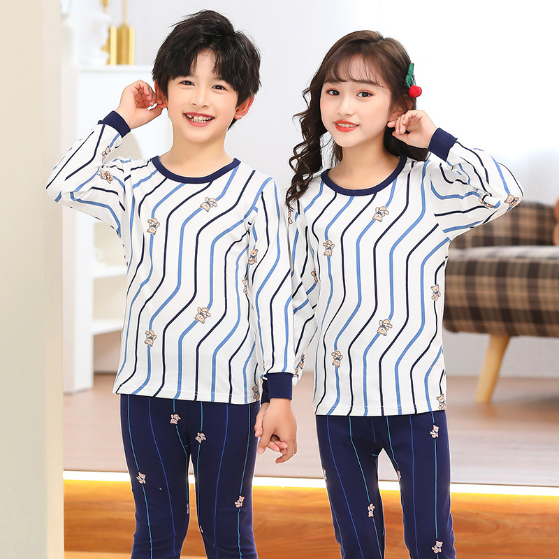 Picture of Children's Autumn Clothes and Long Trousers Set Round Neck Baby Bottoming Sweater Boys and Girls Pajamas Autumn Baby Intimates Pure Cotton