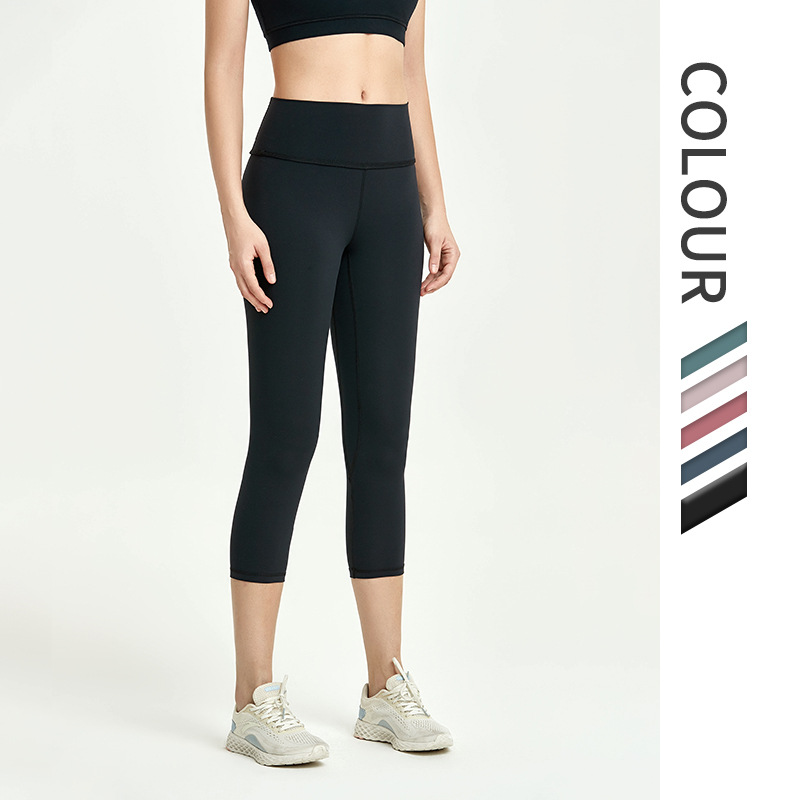Picture of Amazon European and American Nude Leggings Yoga Pants Women's High Waist Hip Lifting Tight Fitness Sports Running Cropped Pants