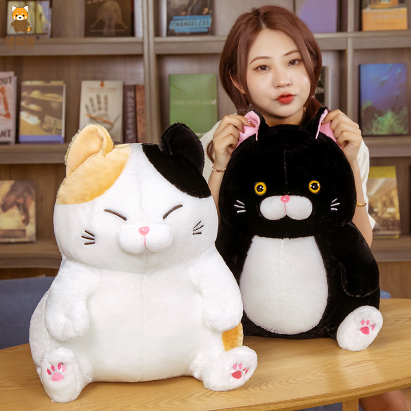 New Sitting Posture Blessed Cat Flower Cat Black Cat Round Doodle Plush Toy Pillow Doll Cross-border Large Catch Doll Machine