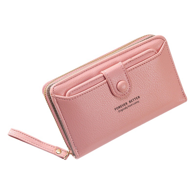 New Solid Color Women's Wristband Clutch Bag Fashion Korean Long Women's Zipper Wallet Large Capacity Wallet Wholesale