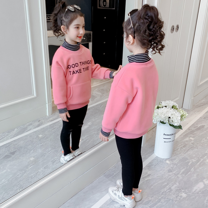 Picture of Girls Sweatshirt Winter Velvet Thickeneding 2025 New Kidsren's Autumn and Winter Warm Top Foreign Style Turtleneck Bottoming Shirt