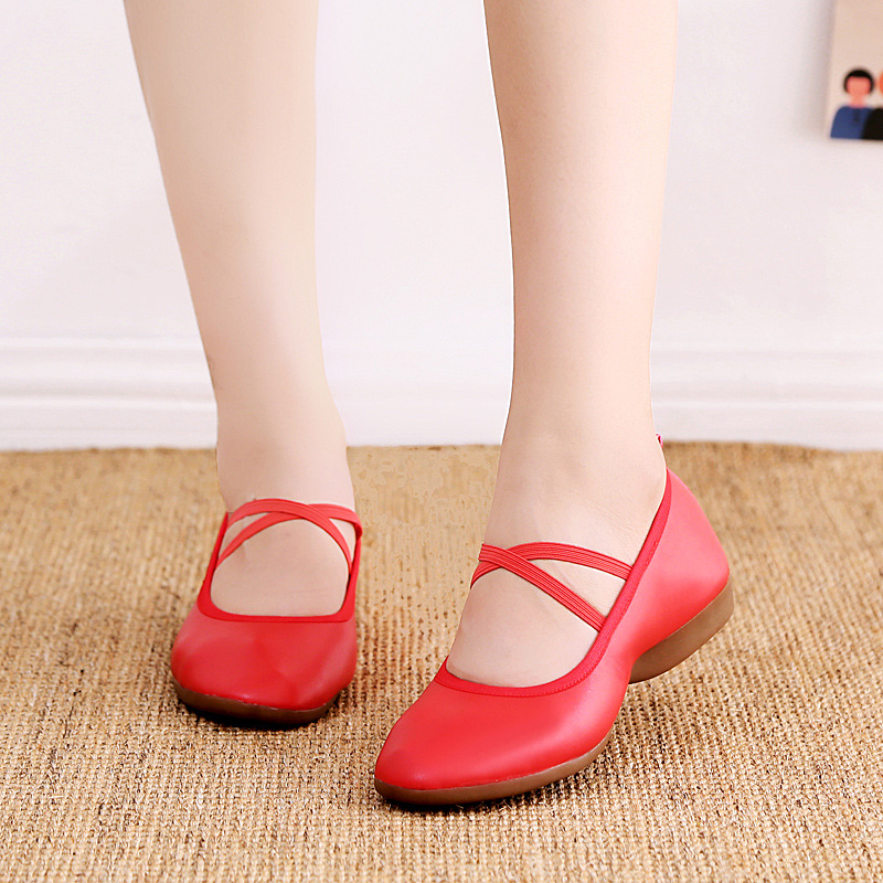 Picture of Cross-Border Export Square Dancer Shoes Soft Sole Adult Red Medium Flat Heel Four-Season Tbottomon Sole Professional Dance Shoes