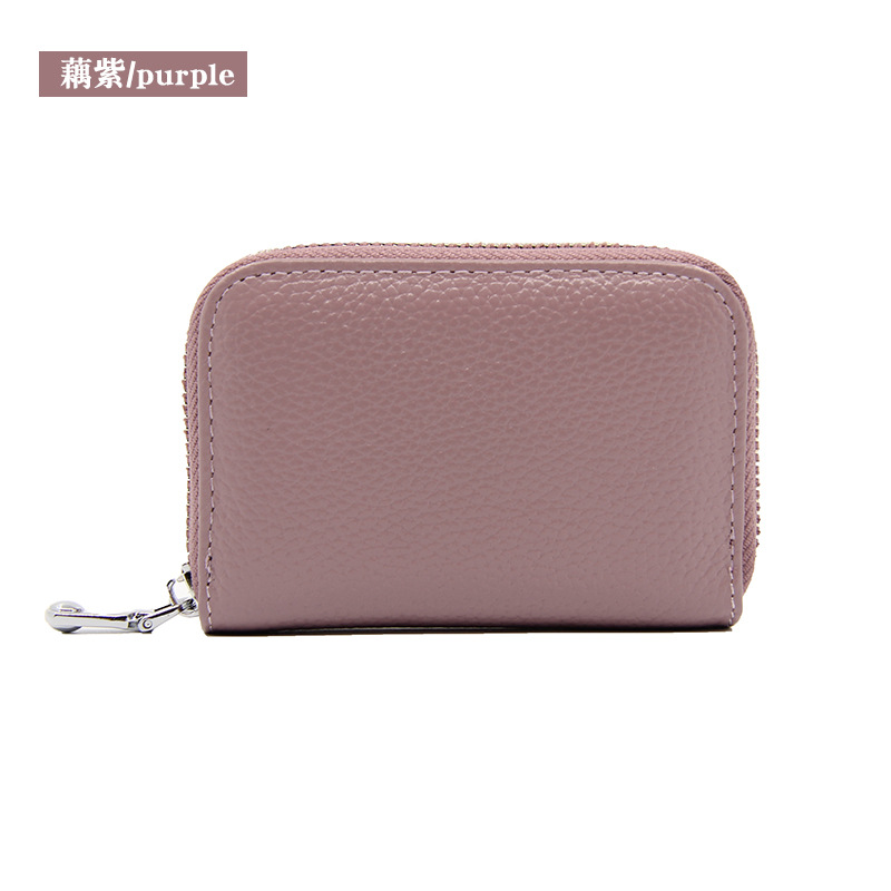 Picture of Amazon organ first layer cowhide ID card holder RFID anti-theft brush multi-card position large capacity zipper leather card holder
