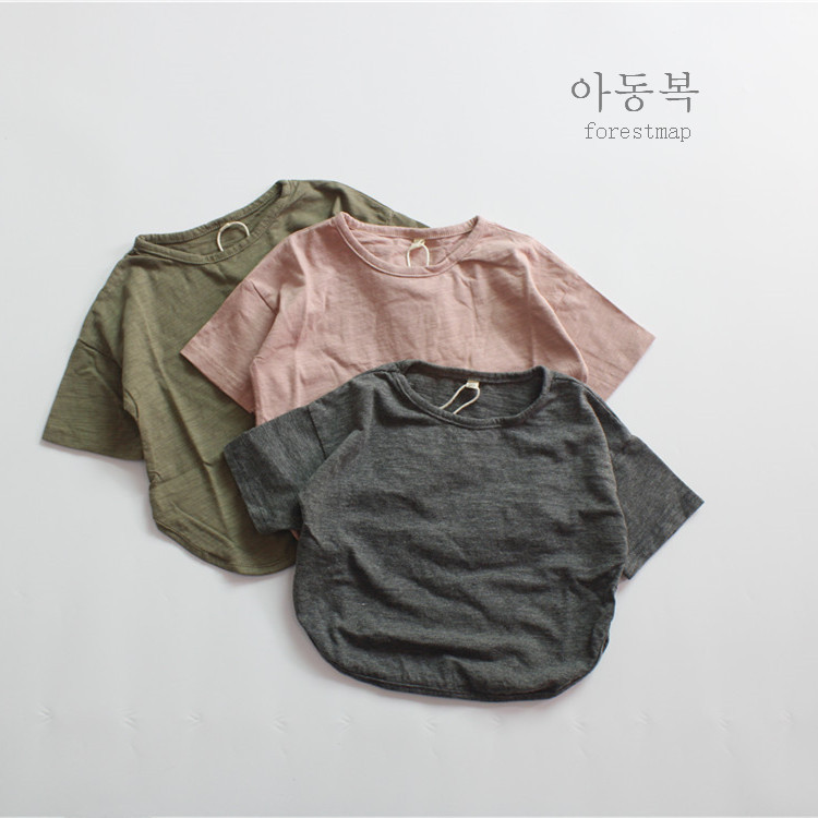 New Summer Girls' T-Shirt Short-Sleeved Kidsren's Tops Korean Style Loose Pure Color Round Neck Boys' Bottoming Shirt Bamboo Cotton