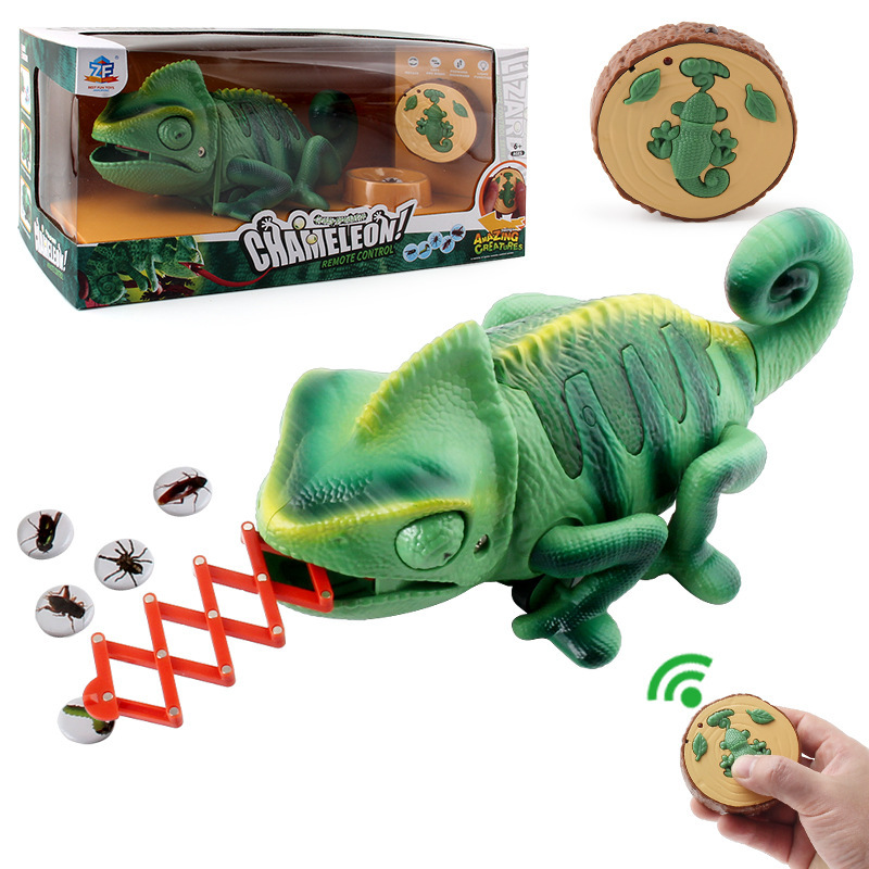 Electric Remote Control Light Crawling Chameleon Kidsren's New and Unique Funny Bug Catching Trick Chameleon Toy