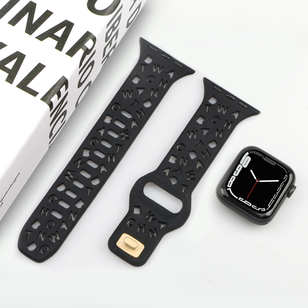 Picture of For Apple Watch iwatch87654321 Strap applewatchs9 English Hollow Solid Color Silicone Watch