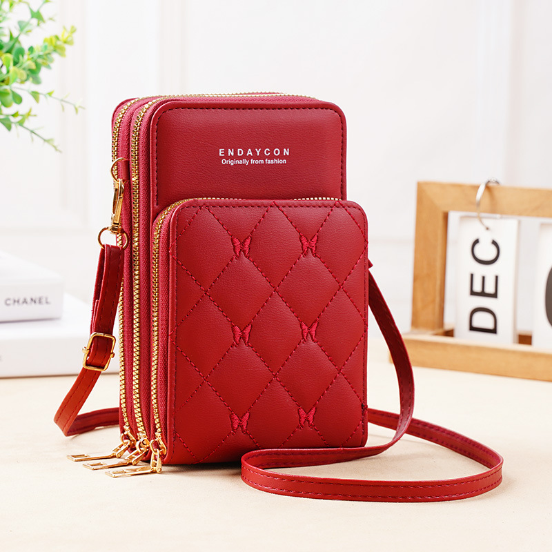 Picture of New Mobile Phone Bag Women's Korean-style Fashionable Multifunctional Crossbody Shoulder Bag Three-layer Zipper Solid Color Simple Mini Wallet