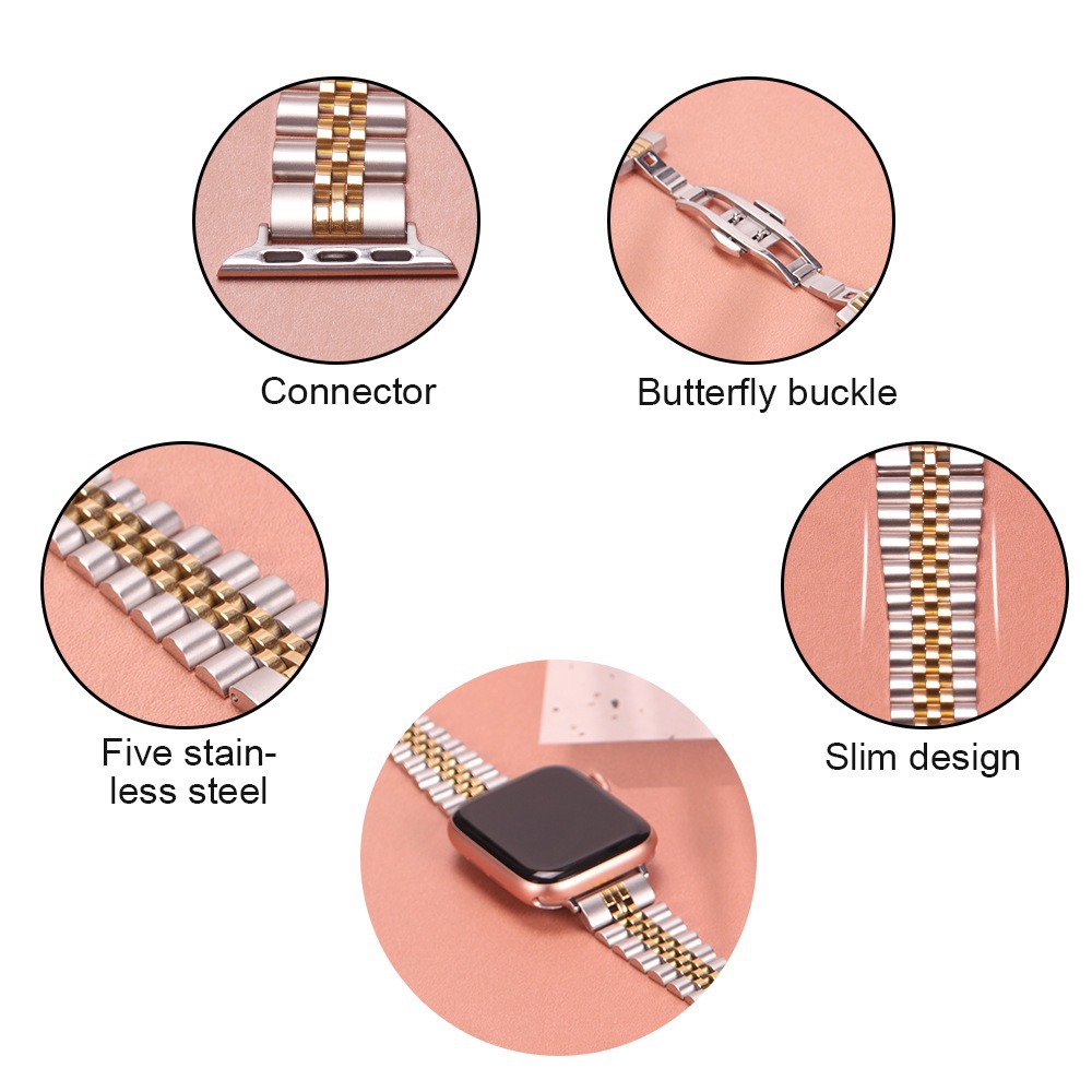 Picture of Suitable for Apple Watch Apple Watch S10 Stainless Steel Small Waist Five-Bead Metal Ladies Strap Cross-Border