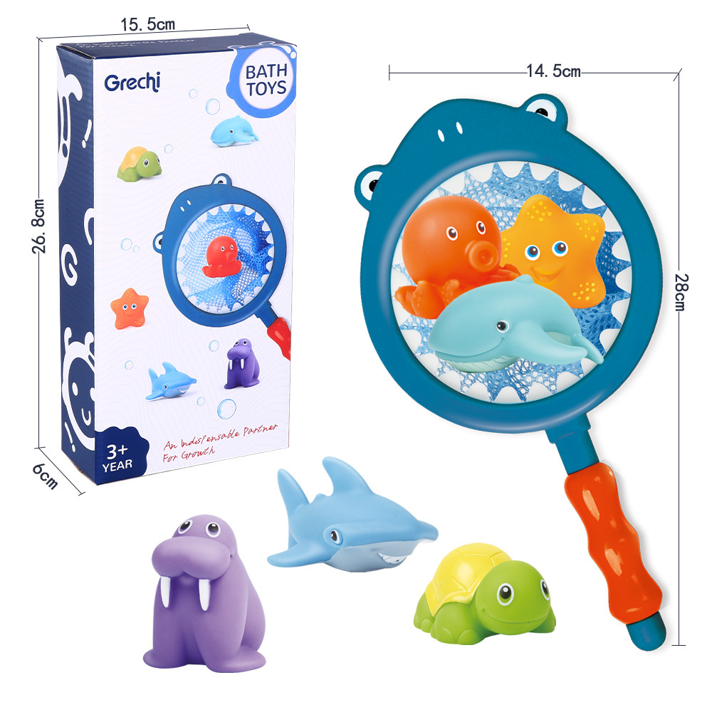 Picture of Children's water spray temperature-sensitive color-changing animal bathroom toy shark fishing Bath Pond glue playing water fishing fish toy