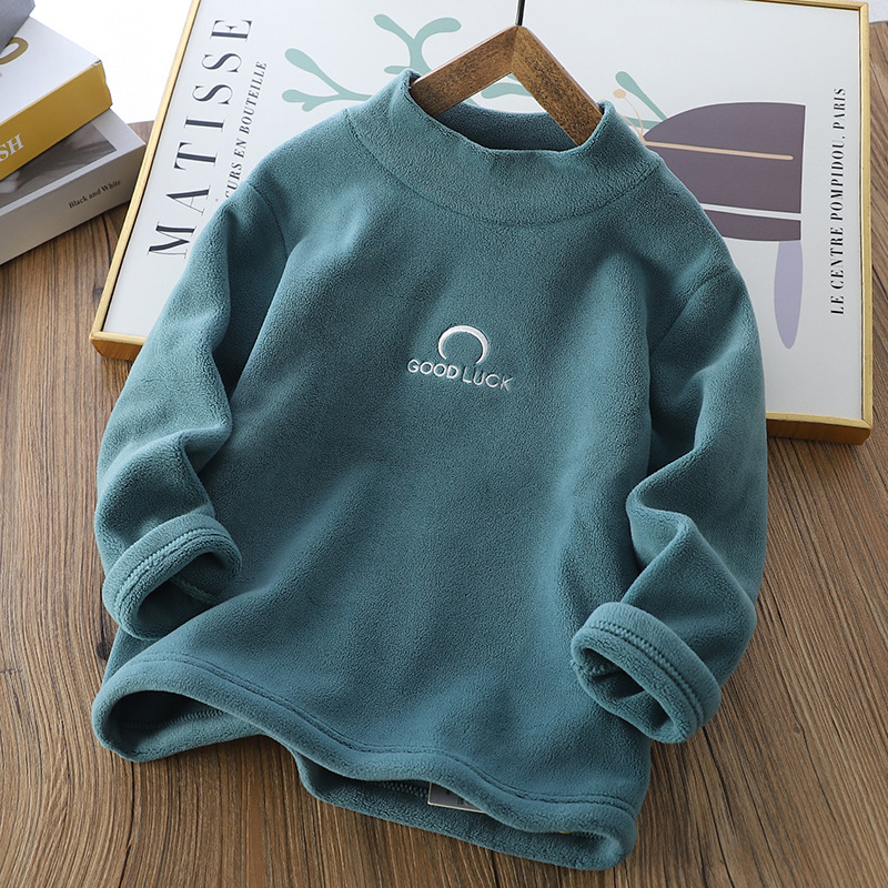 Picture of Children's Double-Sided Velvet Bottoming Shirt 2024 Winter New Men's and Women's Half Turtleneck Warm Long-Sleeved Shirt Korean Style Medium and Large Kidsren's Trbottom